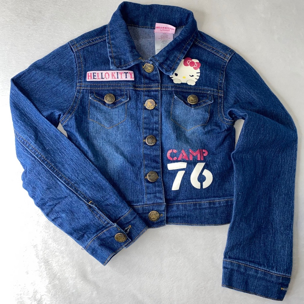 Sanrio Hello Kitty Denim Jacket Girls XS 4/5 Toddler Cartoon Camp 76 Cute Kids - Picture 12 of 13